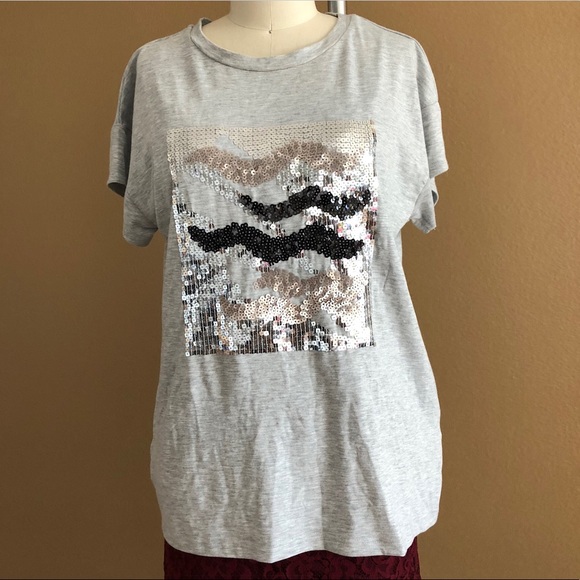 Zara Tops - Zara Sequin Grey T-Shirt NWOT